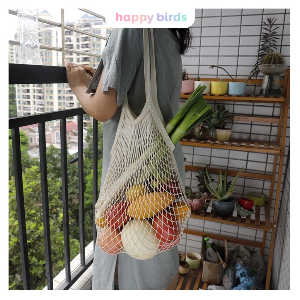 Túi lưới đựng đồ đa năng đi siêu thị đi chơi dã ngoại picnic đi biển có dây đeo