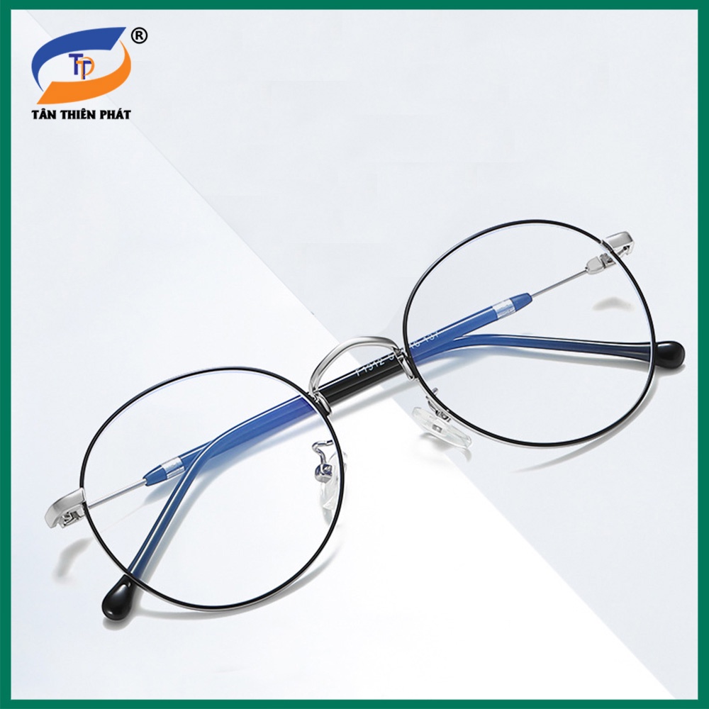 Gọng kính nam nữ mắt cận tròn kim loại 1912 màu đen, vàng, bạc. Tròng kính giả cận 0 độ chống ánh sáng xanh, chống UV