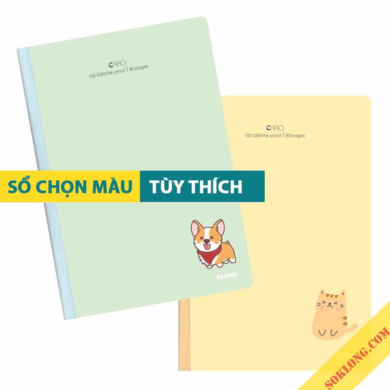 Vở B5 80 trang caro Klong Ms 834 [Chọn Màu] may dán gáy màu Pastel, cuốn tập sổ Klong