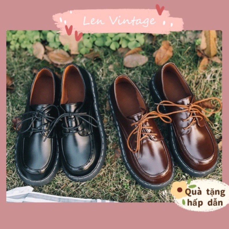 ulzzang [CÓ SẴN] Giày Ulzzang vintage phong cách Nhật đồng phục sinh viên mũi tròn harajuku retro da pu oxford Hàn quốc