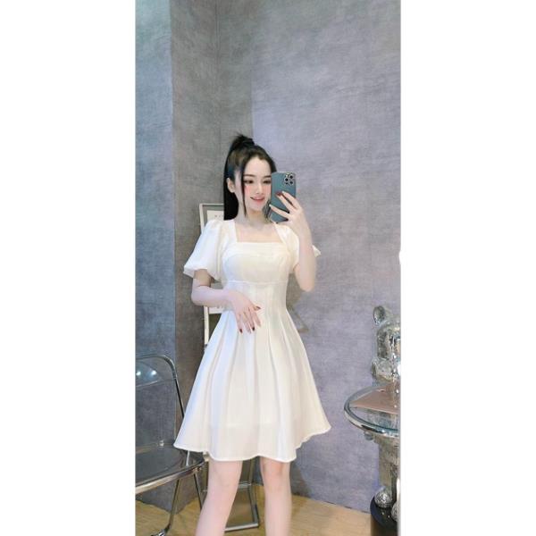 Đầm Váy Nữ Dáng Xòe Cổ Vuông Tay Phồng Cho Nàng Đi Làm Đi Chơi Đi Tiệc Xinh Xắn, Sang Trọng Thời Trang Nữ Minh Phúc