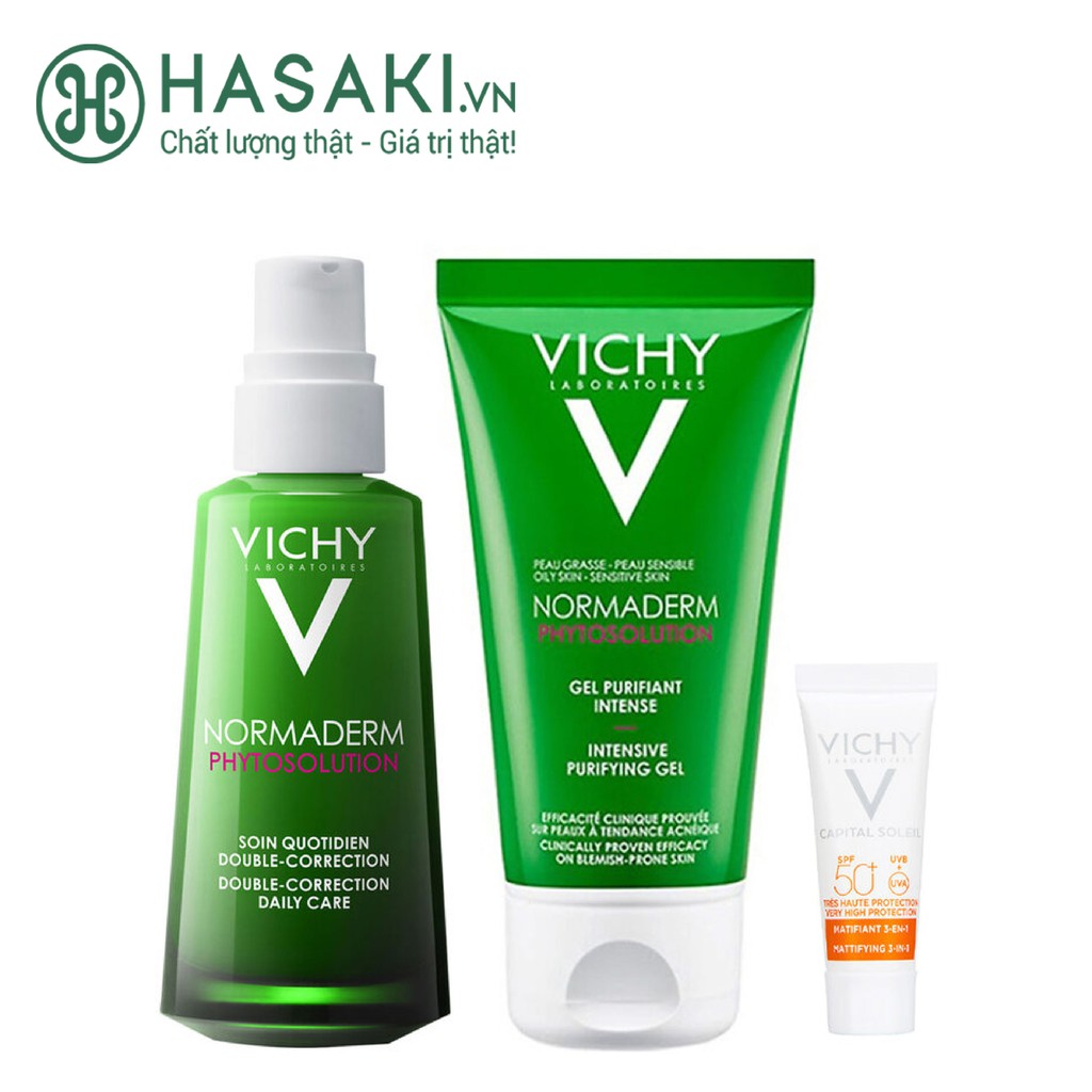 Bộ Sản Phẩm Vichy Dưỡng Ẩm, Giảm Nhờn Cho Da Dầu Mụn 3 Món