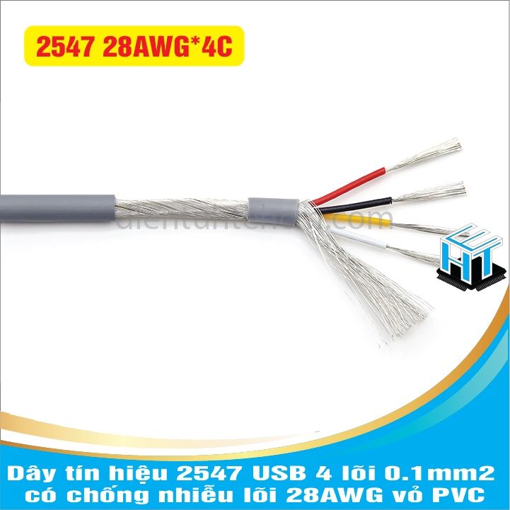 Dây tín hiệu 2547 USB 4 lõi 0.1mm2 có chống nhiễu lõi 28AWG vỏ PVC(1 MÉT)