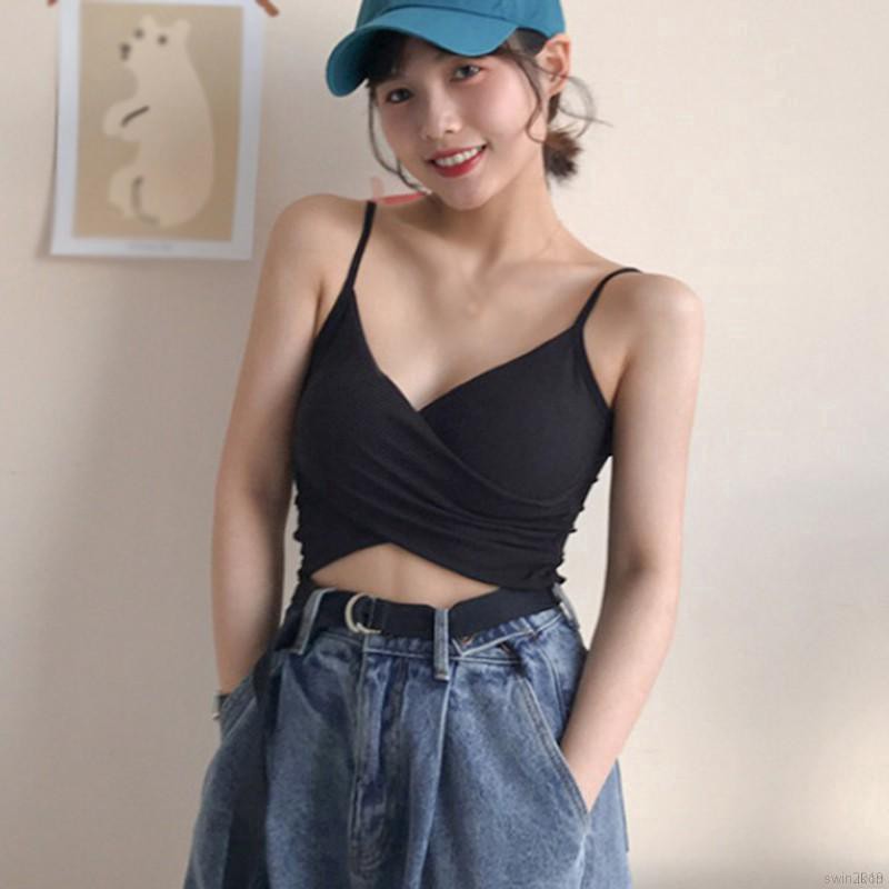 Áo Hai Dây Màu Trơn Thiết Kế Dây Đan Chéo Quyến Rũ