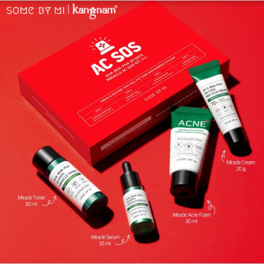 Bộ dưỡng 4 món hỗ trợ giảm mụn "Thần Kỳ" Trong 30 Ngày Some By Mi Miracle AC SOS Kit