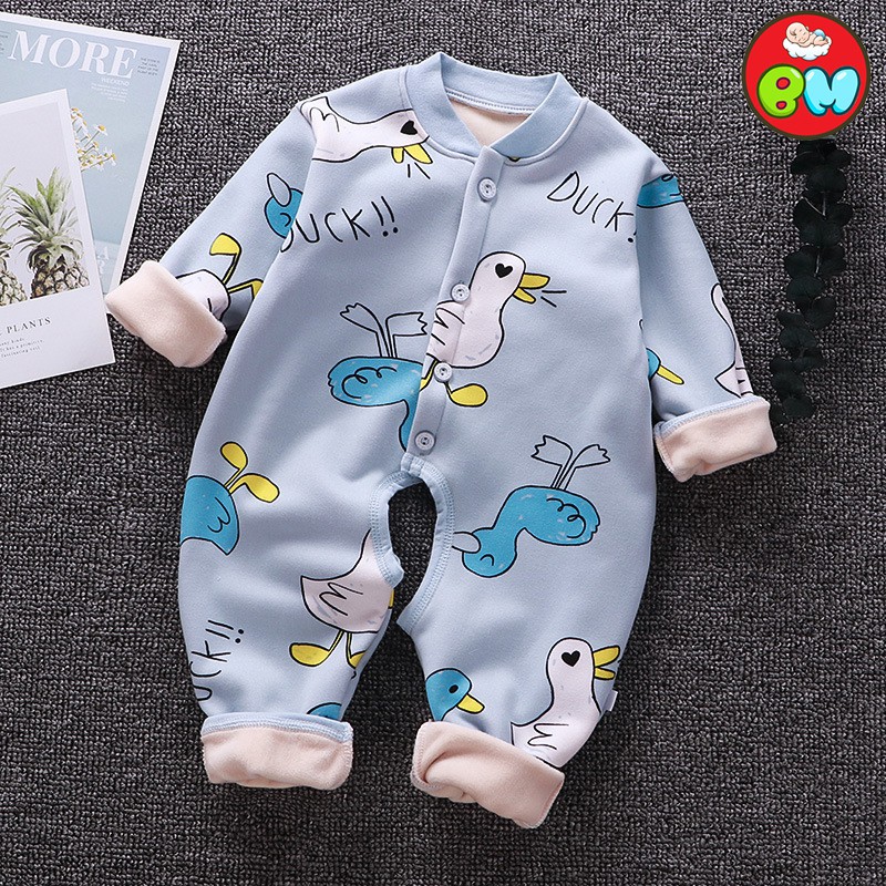 Bộ đồ nỉ lông dài tay cho bé 0-12 tháng tuổi,bodysuit cho bé trai và bé gái mùa thu đông