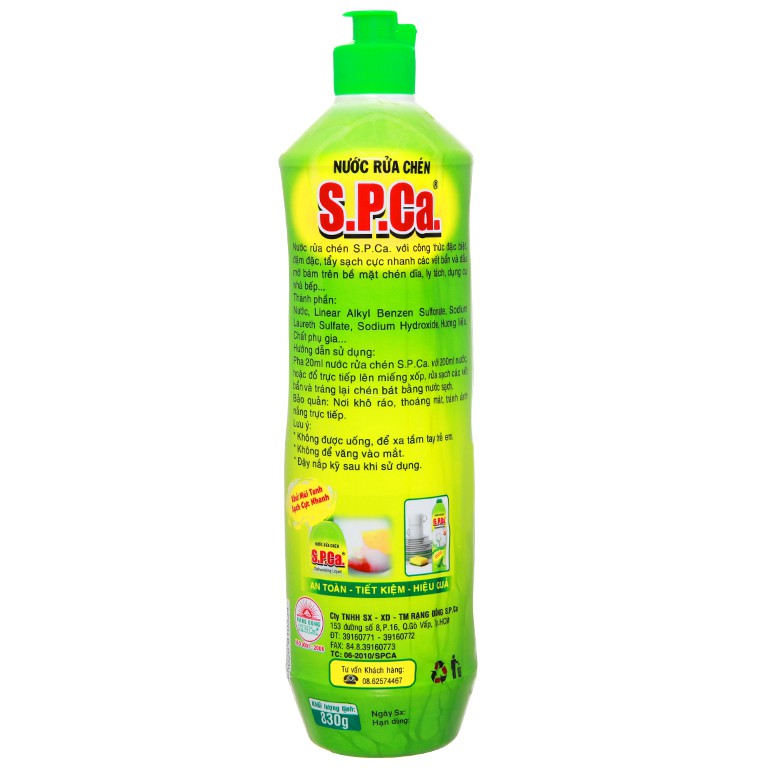 Nước Rửa Chén Cao Cấp SPCa 830g Nước Rửa Bát Đậm Đặc Chiết Xuất Chanh Và Trà Xanh