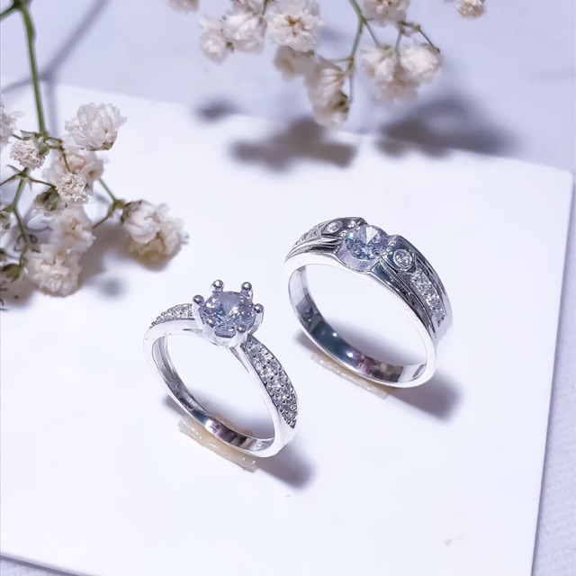 Nhẫn đôi tình nhân đính đá chuẩn bạc ta sáng đẹp