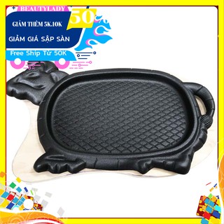 Chảo gang chống dính làm bò né kèm đế gỗ (loại lớn)
