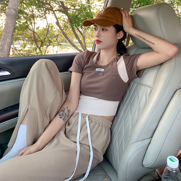 COZOK Áo Thun Tay Ngắn Dáng Ôm Phối Màu Tương Phản Trẻ Trung Phong Cách Hàn Quốc Hợp Thời Trang