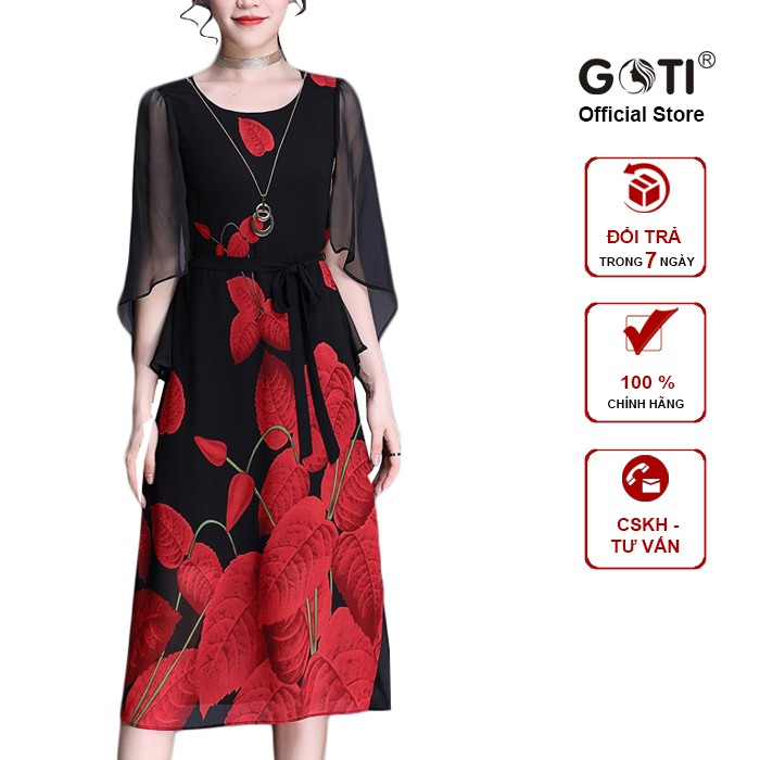 GOTI - Đầm Dự Tiệc Trung Niên Cao Cấp Dáng Dài Rộng Eo Che Bụng Tay Lỡ Tặng Mẹ U50 U60 3205 3285
