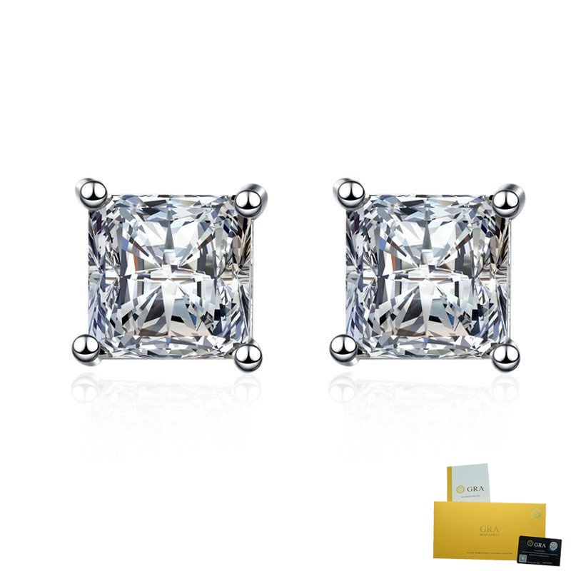 Bông Tai Bạc s925 Dáng Vuông Đính Kim Cương Trắng Thanh Lịch Đơn Giản