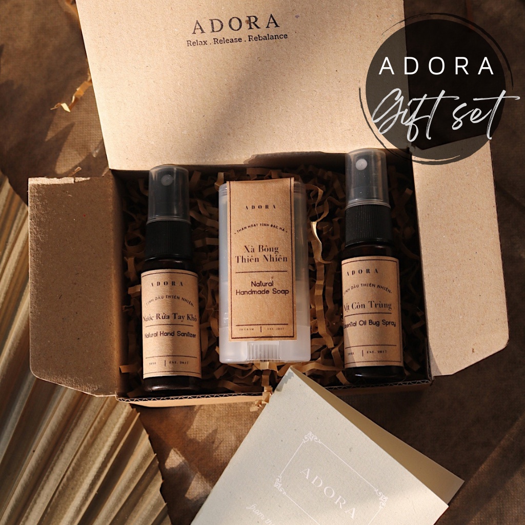 Set quà tặng dùng thử ADORA CANDLE | Xịt côn trùng - xà phòng thủ công - nước rửa tay khô