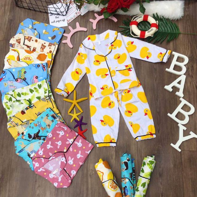 Bộ pizama thu đông chất thô hàn loại 1 hoạ tiết các con vật siêu đáng yêu cho bé
