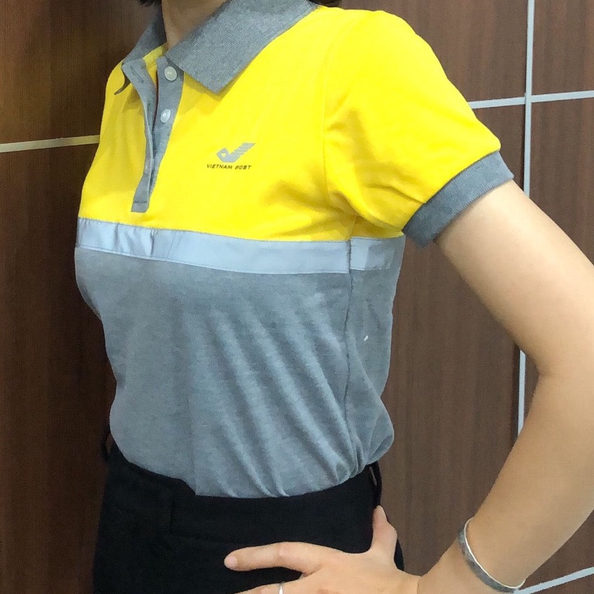Áo Thun Nữ Ghi Xám Vàng Phản Quang Thương Hiệu Bưu Điện Việt Nam Có Cổ Chính Hãng VnPost