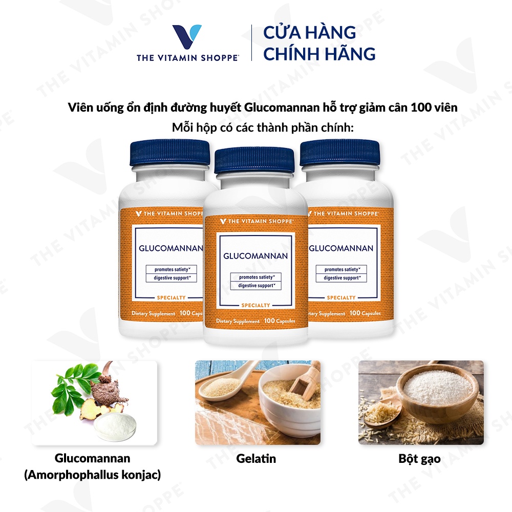 Viên uống ổn định đường huyết THE VITAMIN SHOPPE Glucomannan hỗ trợ giảm cân 100 viên