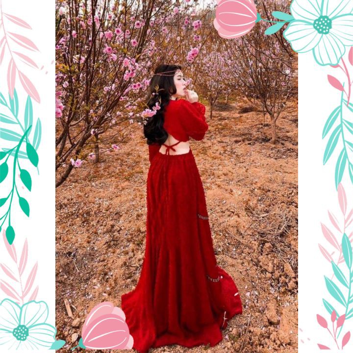 Váy Đầm Maxi Đi Biển Dáng Xòe Đỏ Hở Hưng Chất Voan Xù Có Lót Đẹp Xuất Thần, Đi Biển, Du Lịch, Chụp Ảnh Sống Ảo | BigBuy360 - bigbuy360.vn