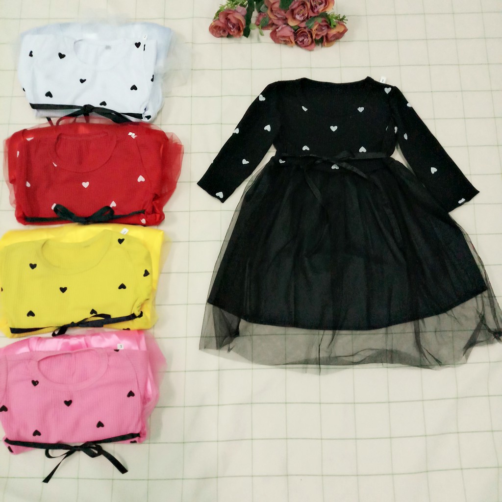 Đầm váy bé gái dài tay cotton len cho bé từ 8kg đến 20kg( màu đỏ, hồng, vàng, trắng, đen)