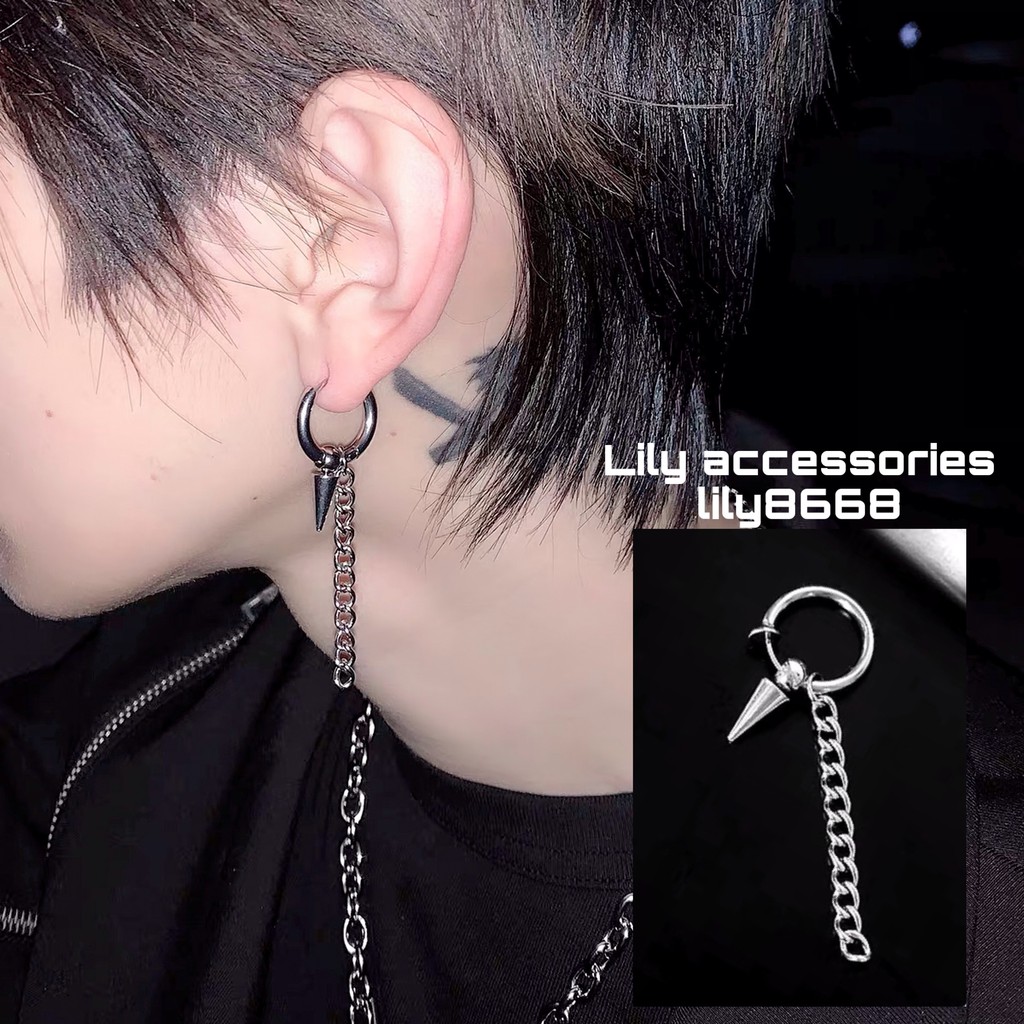 kẹp tai titan mũi nhọn dây xích không cần xỏ lỗ cho nam nữ không gỉ không đen không dị ứng