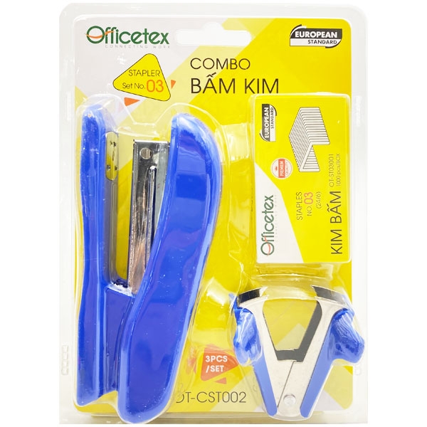 Bộ Bấm Kim OT-CST002 (1 Bấm Kim,1 Gỡ Kim, 1 Hộp Kim Bấm) - Màu Xanh Dương