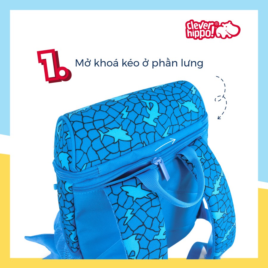 Balo Học Sinh Clever Hippo Hoodie Shark Cage BS3103