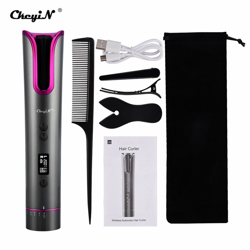 Máy uốn tóc CkeyiN HS470 bằng sứ không dây kết nối USB không lõi chất lượng cao