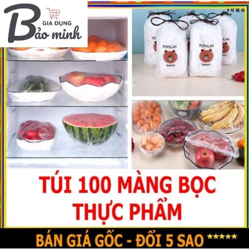 Màng Bọc Thực Phẩm SET 100 Có Chun Co Dãn Tái Sử Dụng Kèm Túi Gấu