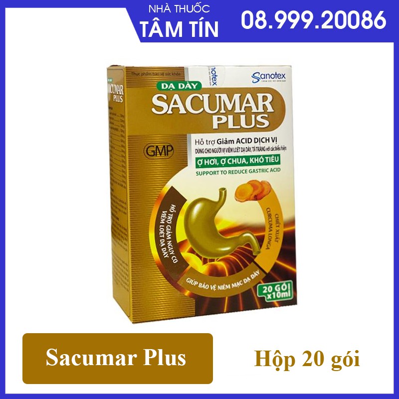[CHÍNH HÃNG Sacumar Plus  - Hỗ Trợ Giảm Acid Dịch Vị Dạ Dày - Hộp 20 gói