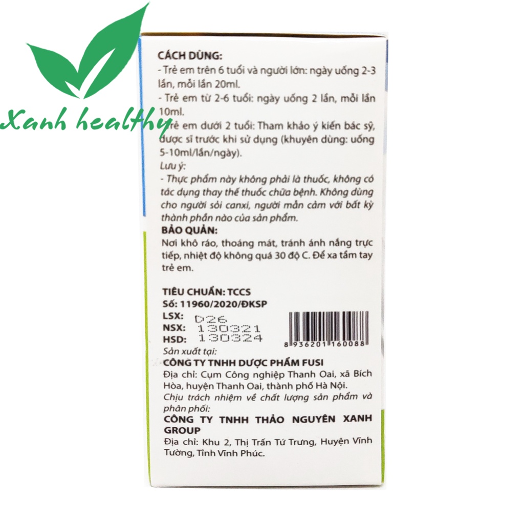 Calci Nano Gold Siro- canxi tăng chiều cao cho bé giúp phát triển xương, giảm còi xương - hộp 20 ống Hàng chính hãng