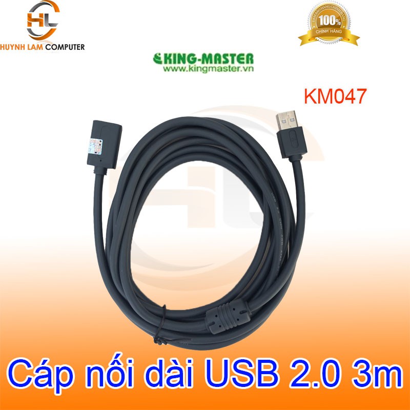 Cáp nối dài USB 3m KingMaster KM047 chuẩn 2.0 chống nhiễu - Hãng phân phối