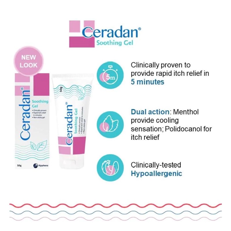 CERADAN SOOTHING GEL 10g-50g : gel bôi giúp giảm ngứa tức thì.