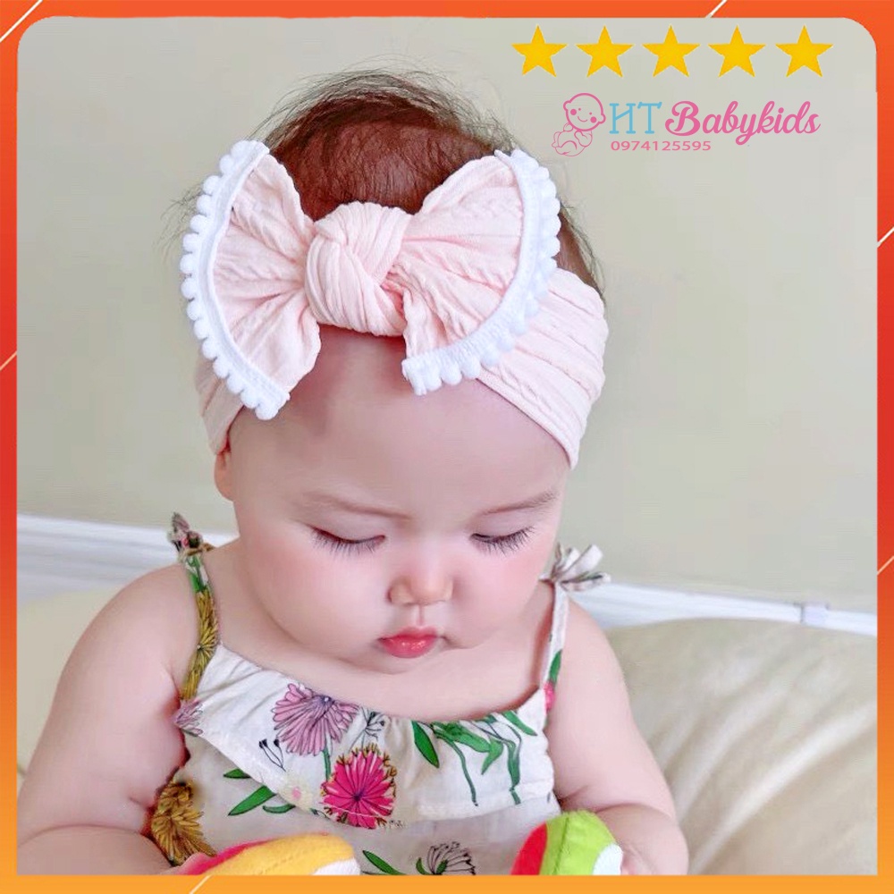 Băng Đô Len Cho Bé Gái, Nơ Hồng Viền Trắng Đáng Yêu