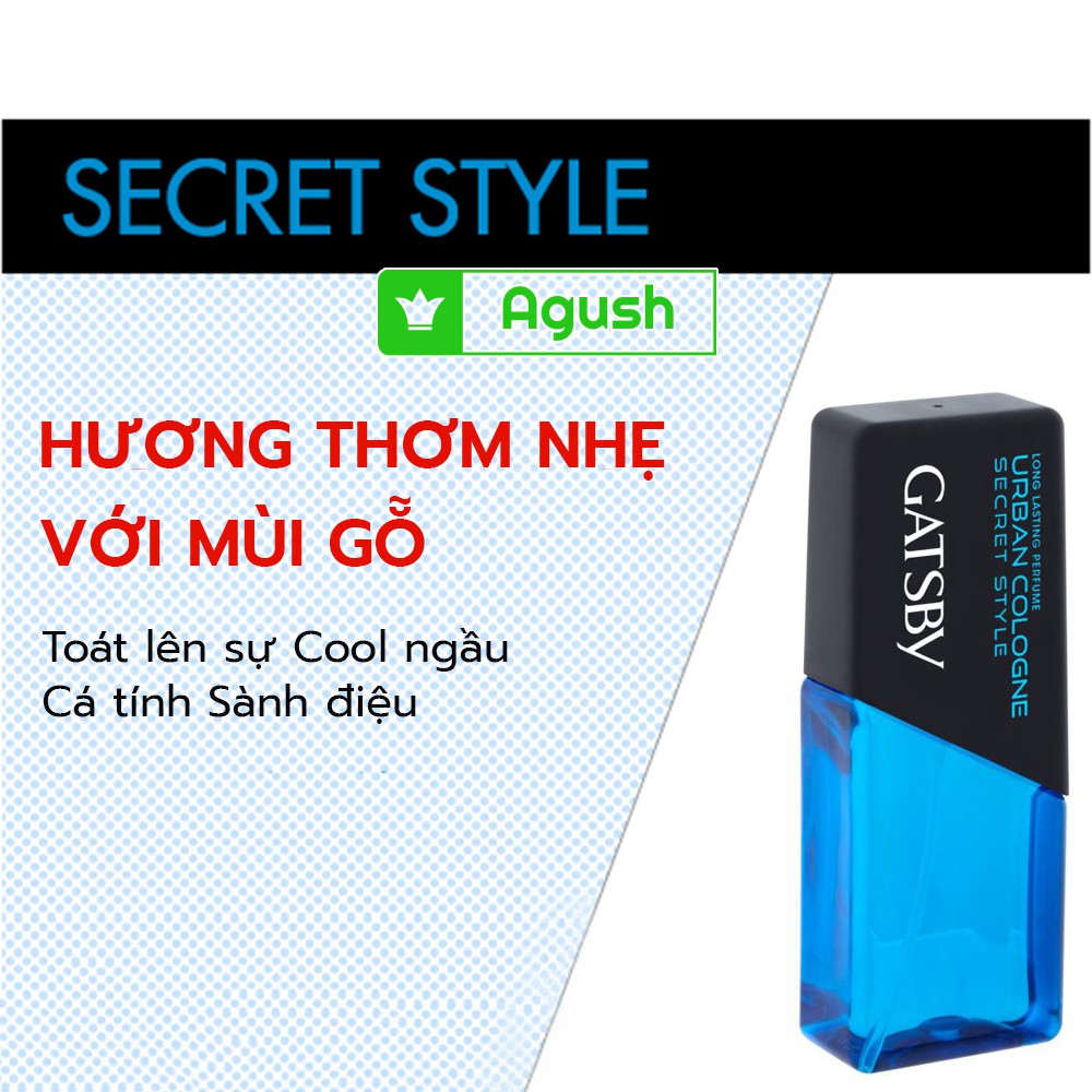 Dầu thơm nam thơm lâu chính hãng Gatsby Urban Cologne Secret Style mini 60ml cho nam giới giá rẻ hương gỗ mùi nhẹ bỏ túi