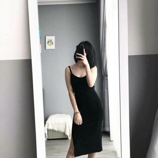Váy body 2 dây đen xẻ đùi