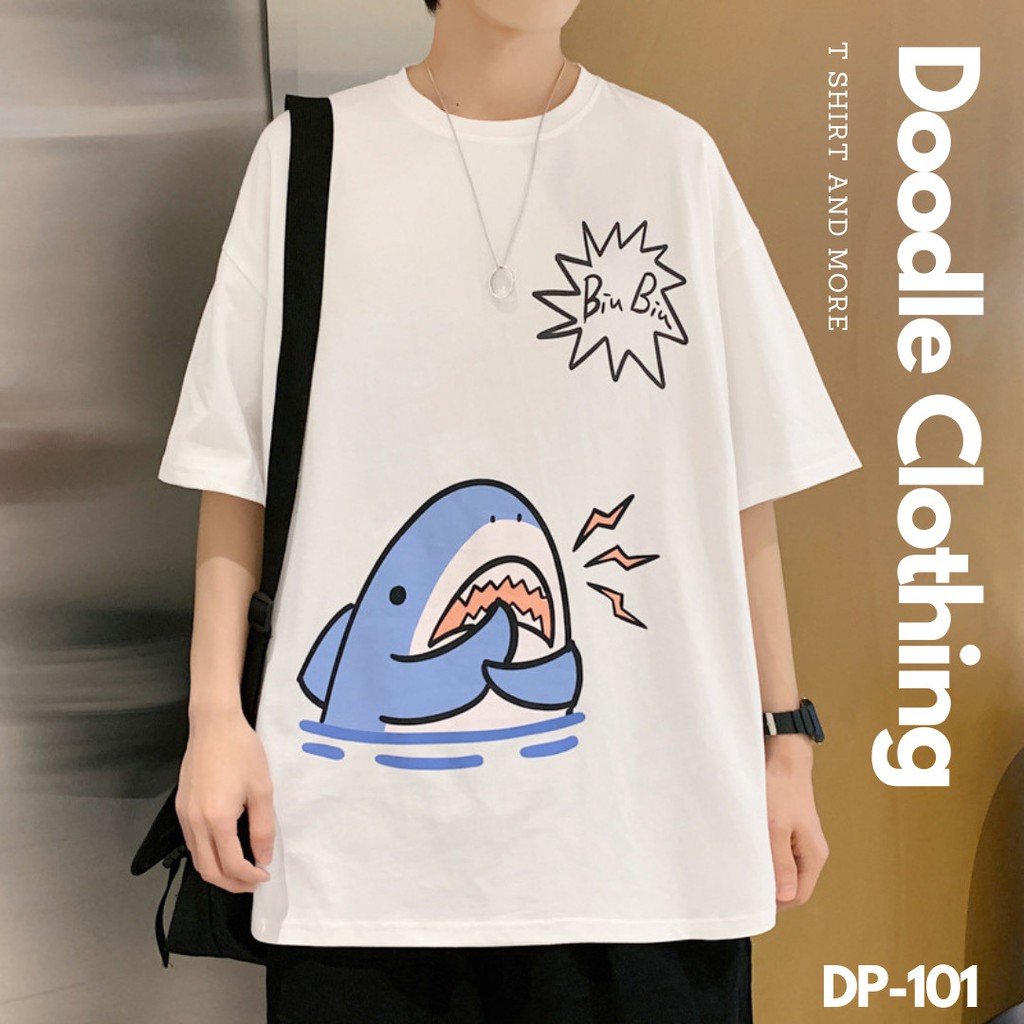 Áo Thun Nam Nữ Tay Lỡ Unisex Oversize Áo Phông Form Rộng Basic Tee Hình Cá Mập