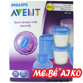 [Bộ 10 Cốc] Cốc trữ sữa Philips Avent bằng nhựa 180ml/cốc (618.10)