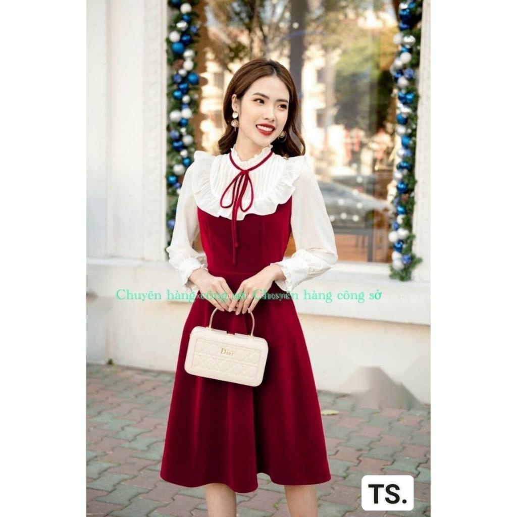 Váy nữ Thiết Kế xòe dài tay nơ cổ Đầm nhung dự tiệc sang chảnh HN clothing v23 2 | BigBuy360 - bigbuy360.vn