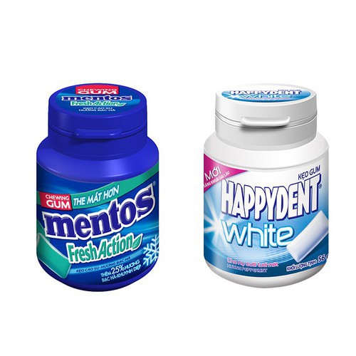 Kẹo Singum Mentos Action Fresh Hương Bạc Hà Khuynh Diệp, Sing gum HappyDent White 56g