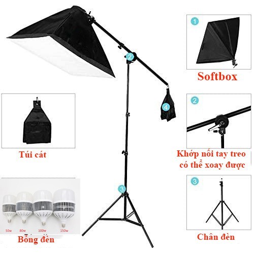 GIAO HOẢ TỐC KV HỒ CHÍ MINH - Đèn studio chụp ảnh sản phẩm, quay video, livestream, cao 2m, softbox 50x70cm