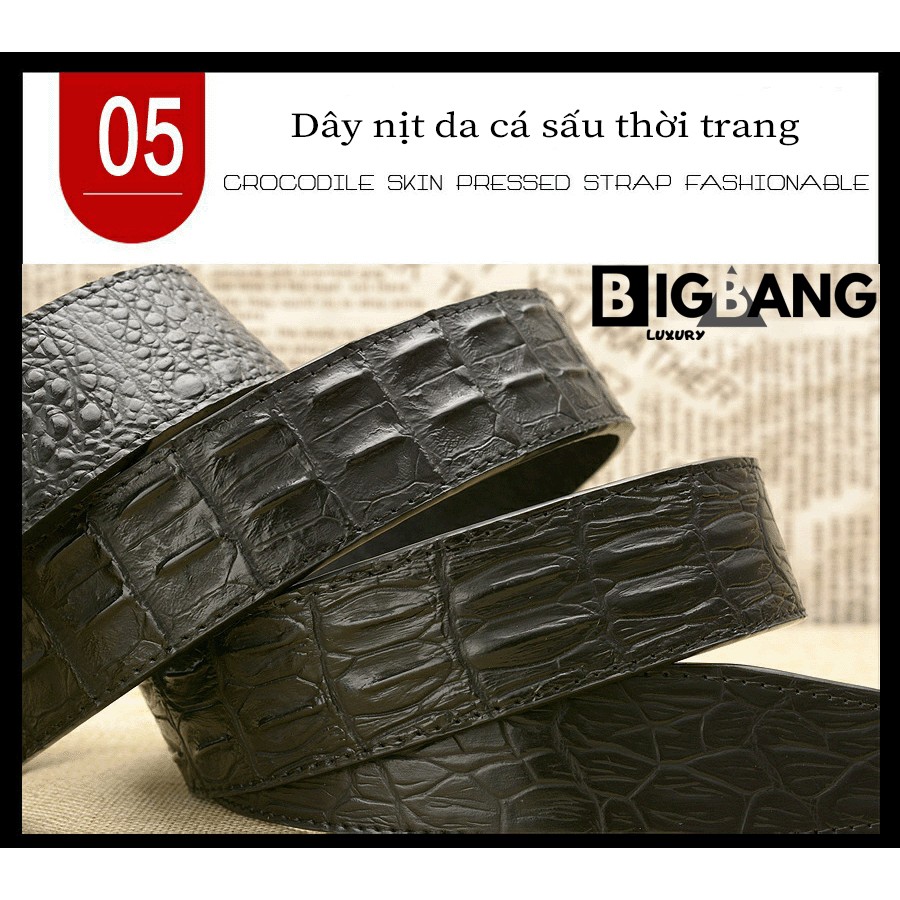 Thắt lưng nam khóa rồng da bò nguyên miếng 2 lớp dập vân cá sấu cao cấp - Nịt đeo lưng da cao cấp