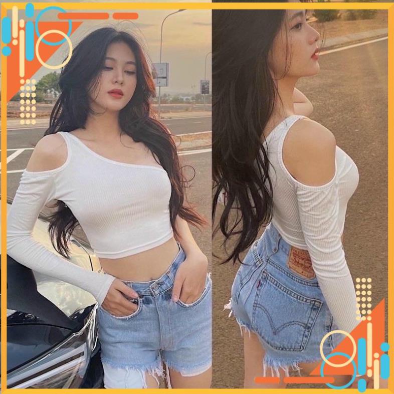 [Thế Giới Coptop] Áo Croptop Lệch Vai Tay Dài Sexy VKV [Hàng Đẹp]