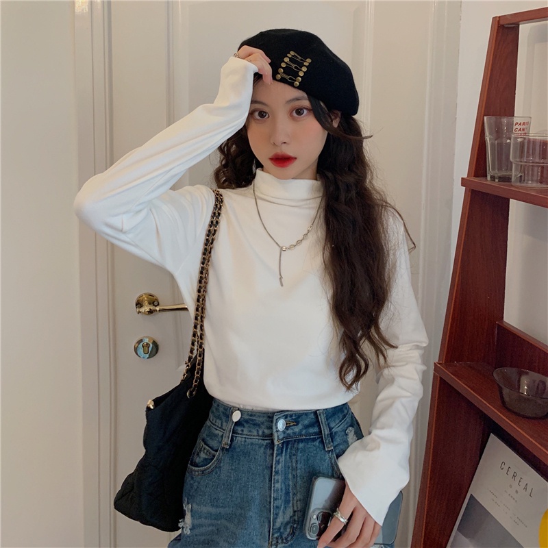 Áo thun tay dài cổ cao thời trang Hàn Quốc dành cho nữ