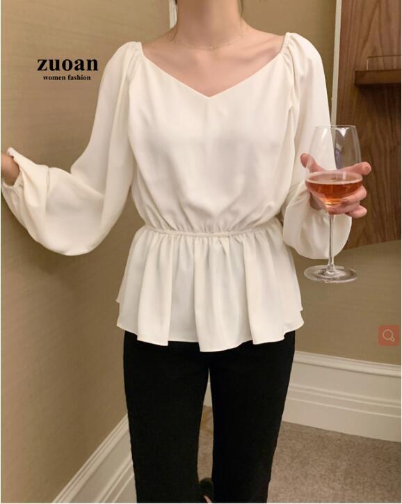 SUXI Áo Sơ Mi Tay Dài Cổ Chữ V Màu Trơn Thiết Kế Đơn Giản Phong Cách Hàn Quốc