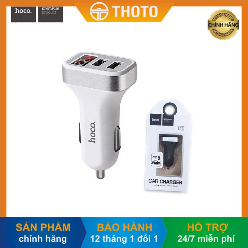 [Thoto Shop] Tẩu sạc nhanh điện thoại trên ô tô HOCO Z3 | màn LED | 2 cổng USB - hàng chính hãng