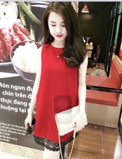 Đầm xuông phối ren
