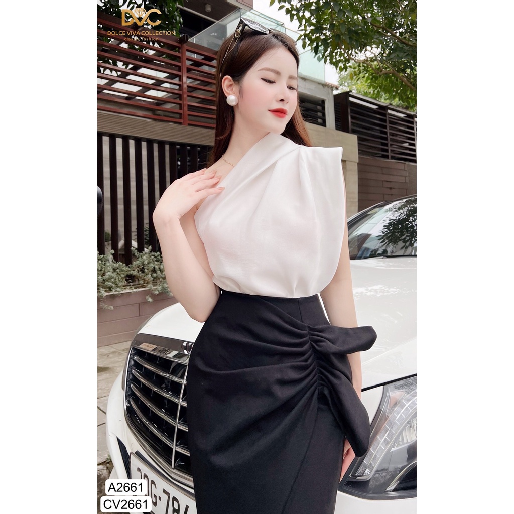 Áo thiết kế cao cấp đi làm đi chơi trắng lệch vai A2661 - DVC