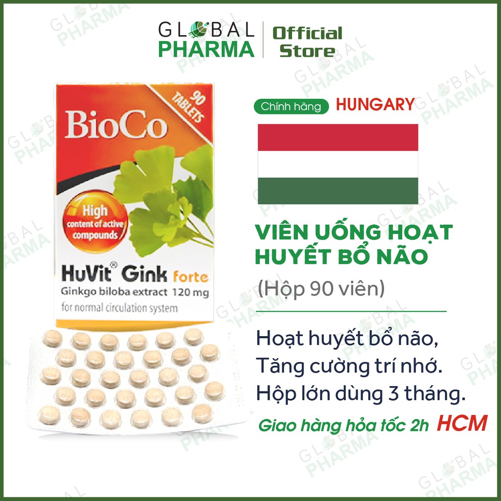 [CHÍNH HÃNG HUNGARY] Bổ não, Hoạt huyết, Tăng cường trí nhớ - BioCo HuVit Gink forte (Hộp 90v)