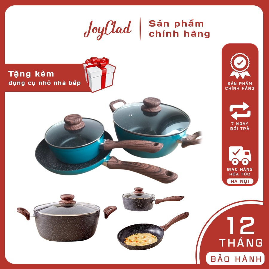Bộ nồi chảo vân đá chống dính đáy từ -Nồi quấy bột cho trẻ em chống dính vân đá cẩm thạch bằng nhôm -Phù hợp cho mọi bếp