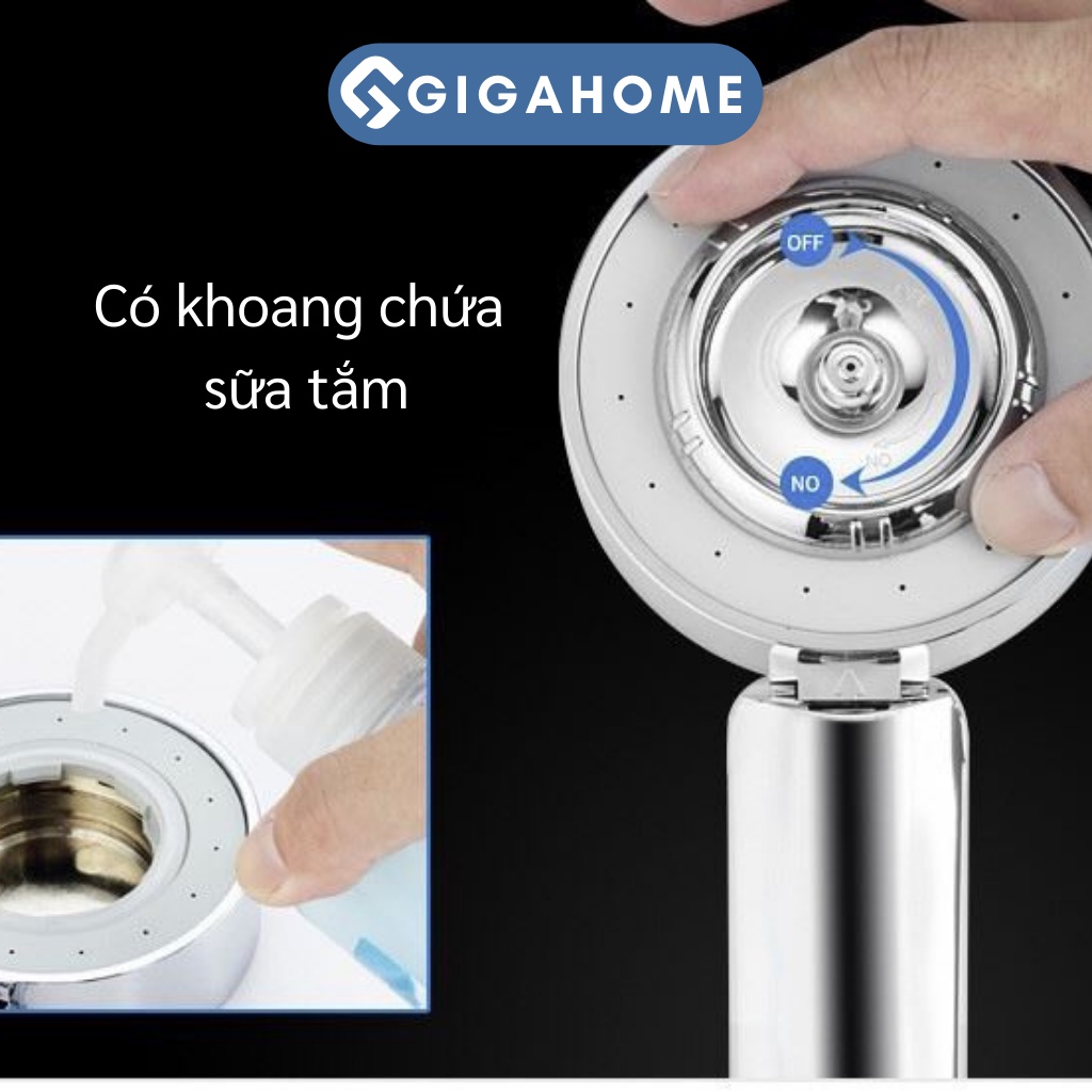 Đầu Vòi Hoa Sen Tăng Áp 2 Mặt GIGAHOME 3 Chế Độ Nước, Có Khoang Đựng Sữa Tắm 8360