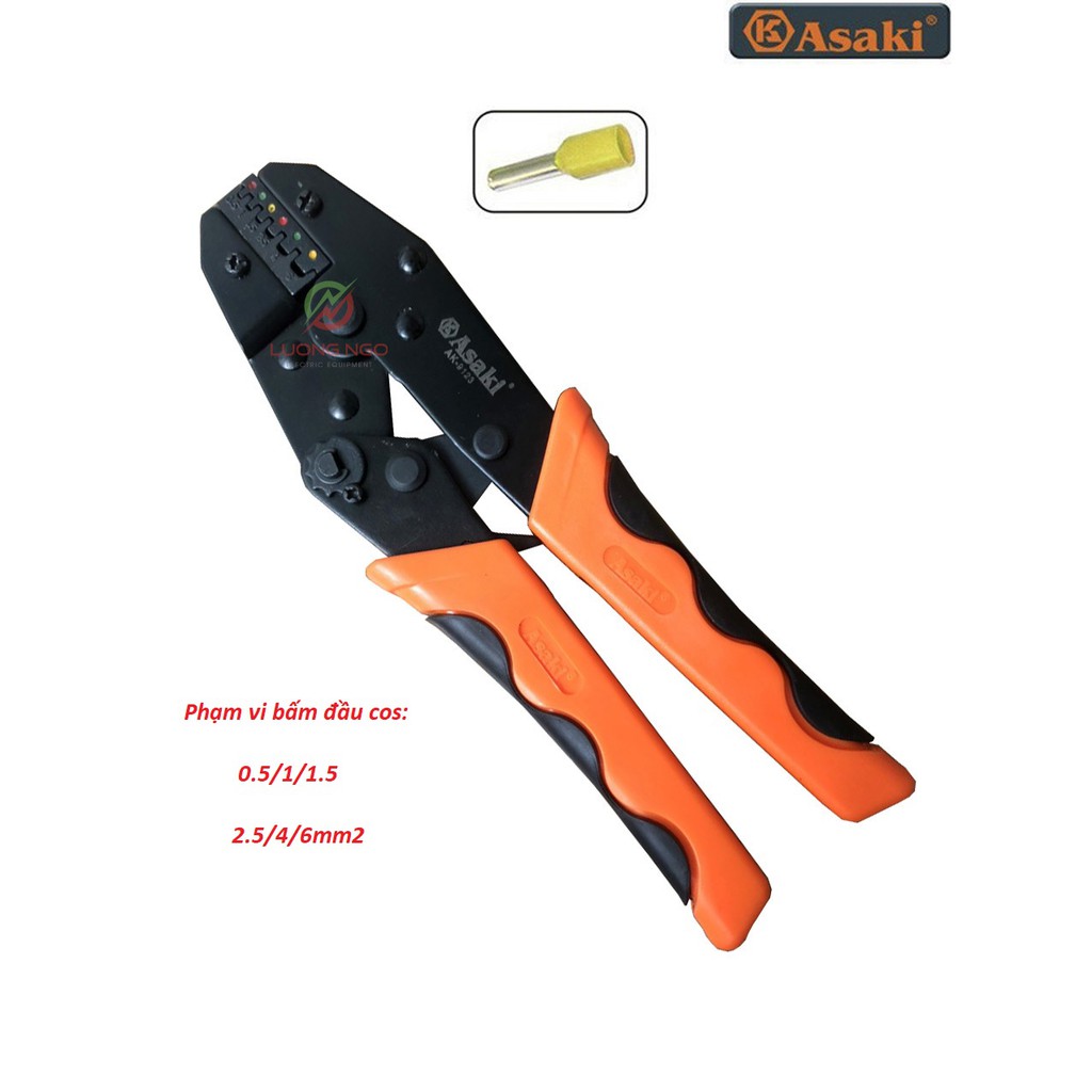 Kìm bấm cos pin Asaki AK-9123 0.5 ~ 6mm2 - Kềm bấm cốt pin (Kìm bấm đầu cote Asaki)